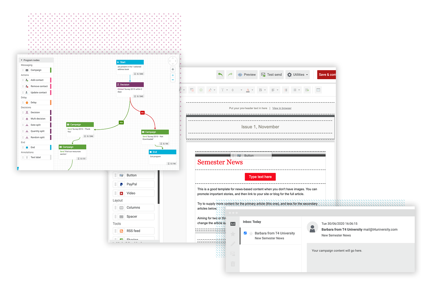 Screenshot of the Terminalfour platform with marketing and social features.